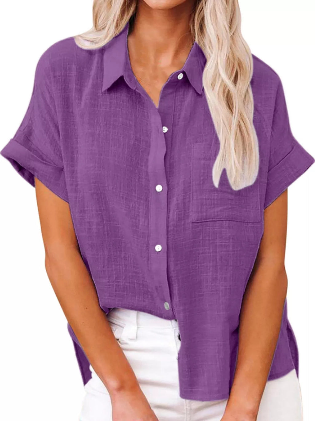 Full Size Button Up Short Sleeve Shirt Plus Size