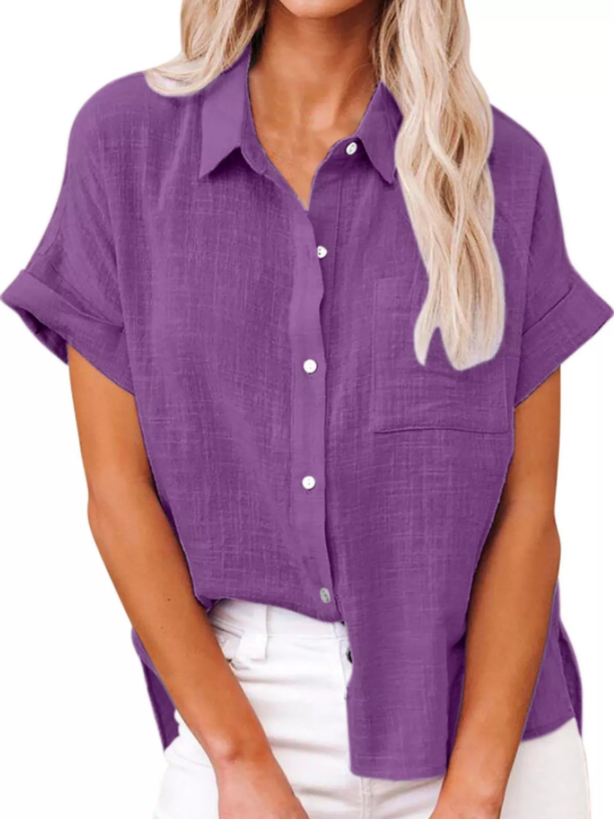 Full Size Button Up Short Sleeve Shirt Plus Size