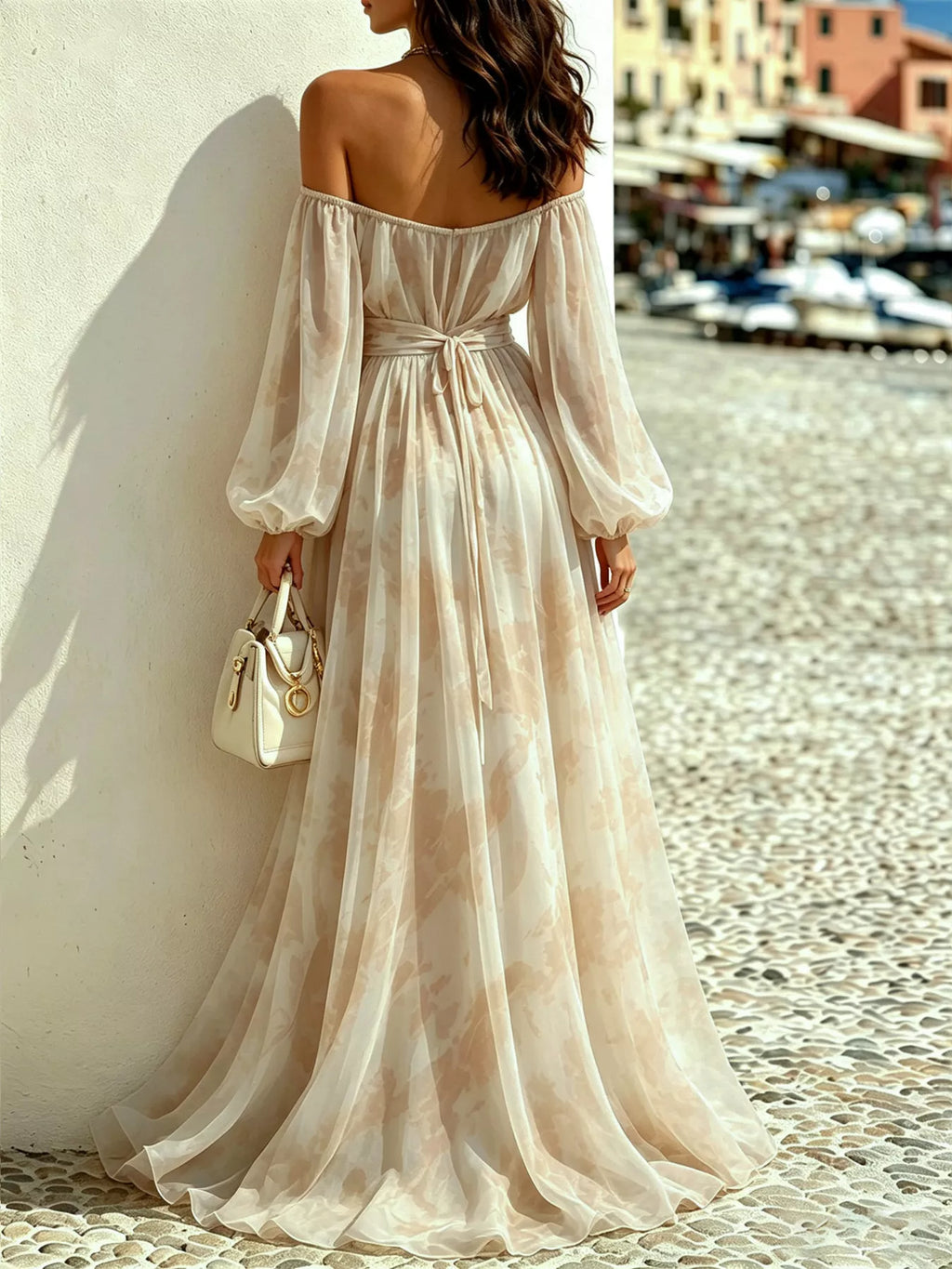 Off-Shoulder Balloon Sleeves Maxi Dress