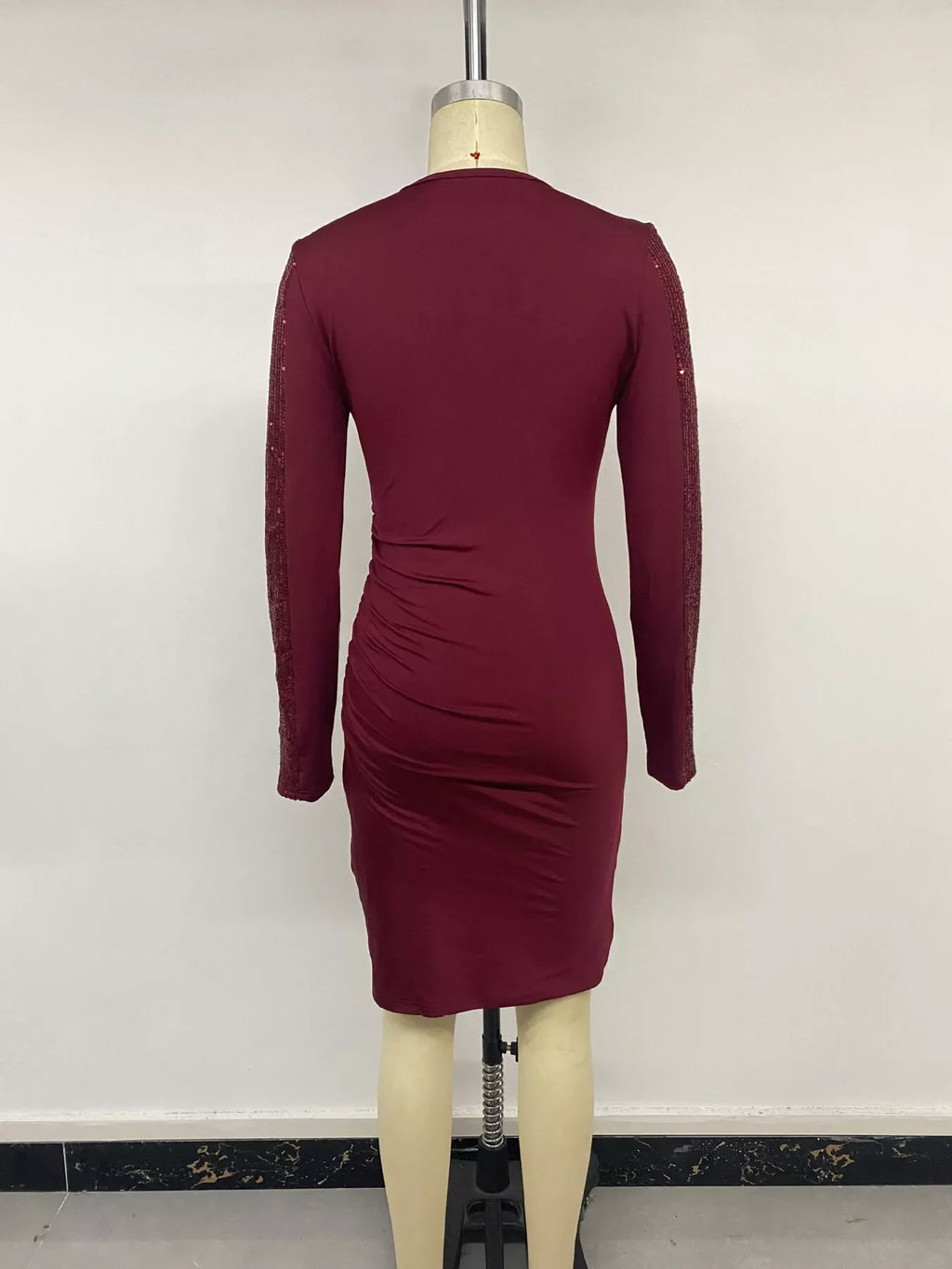 Long-Sleeve Sequin-Trimmed Bodycon Dress