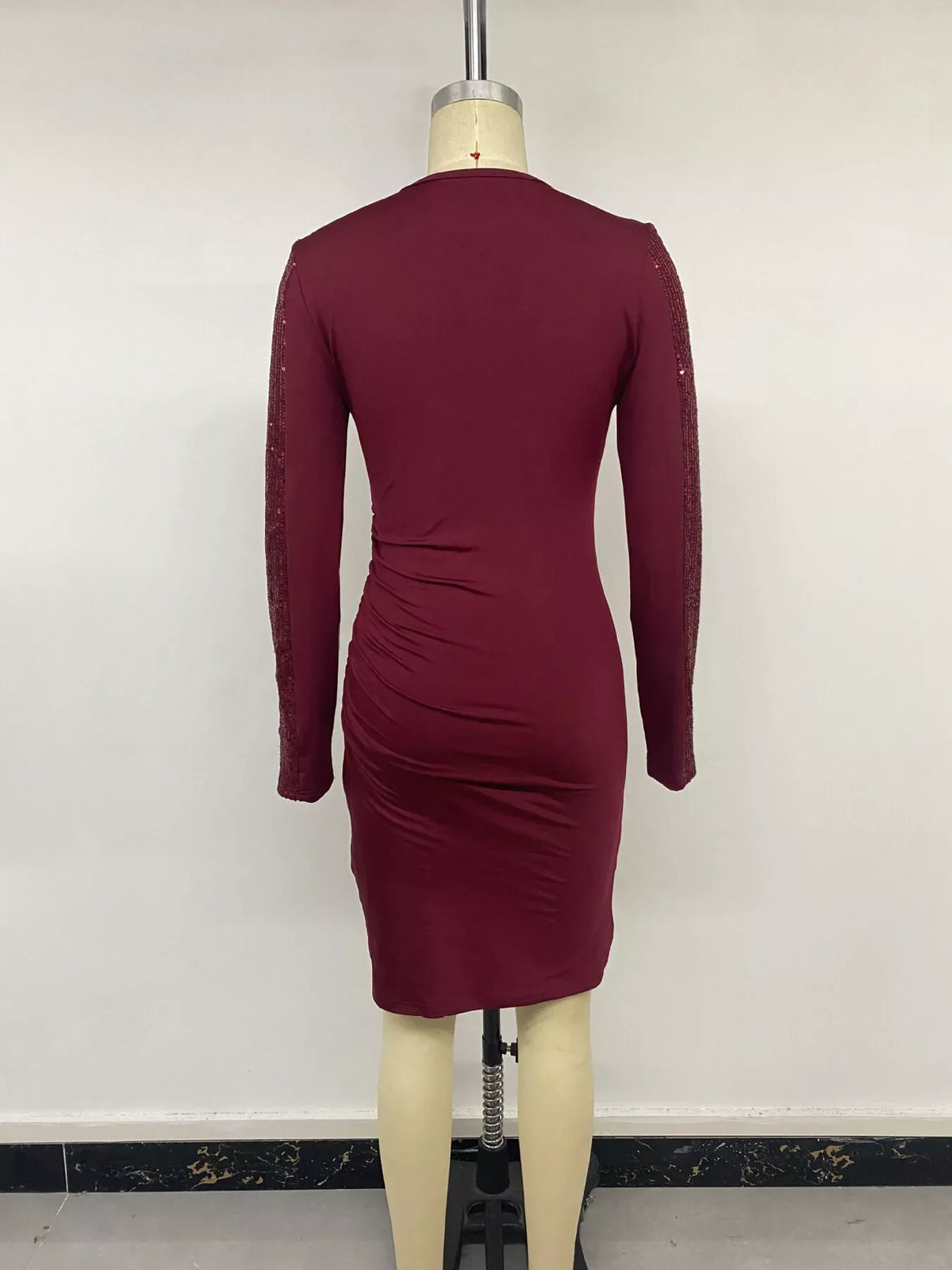 Long-Sleeve Sequin-Trimmed Bodycon Dress