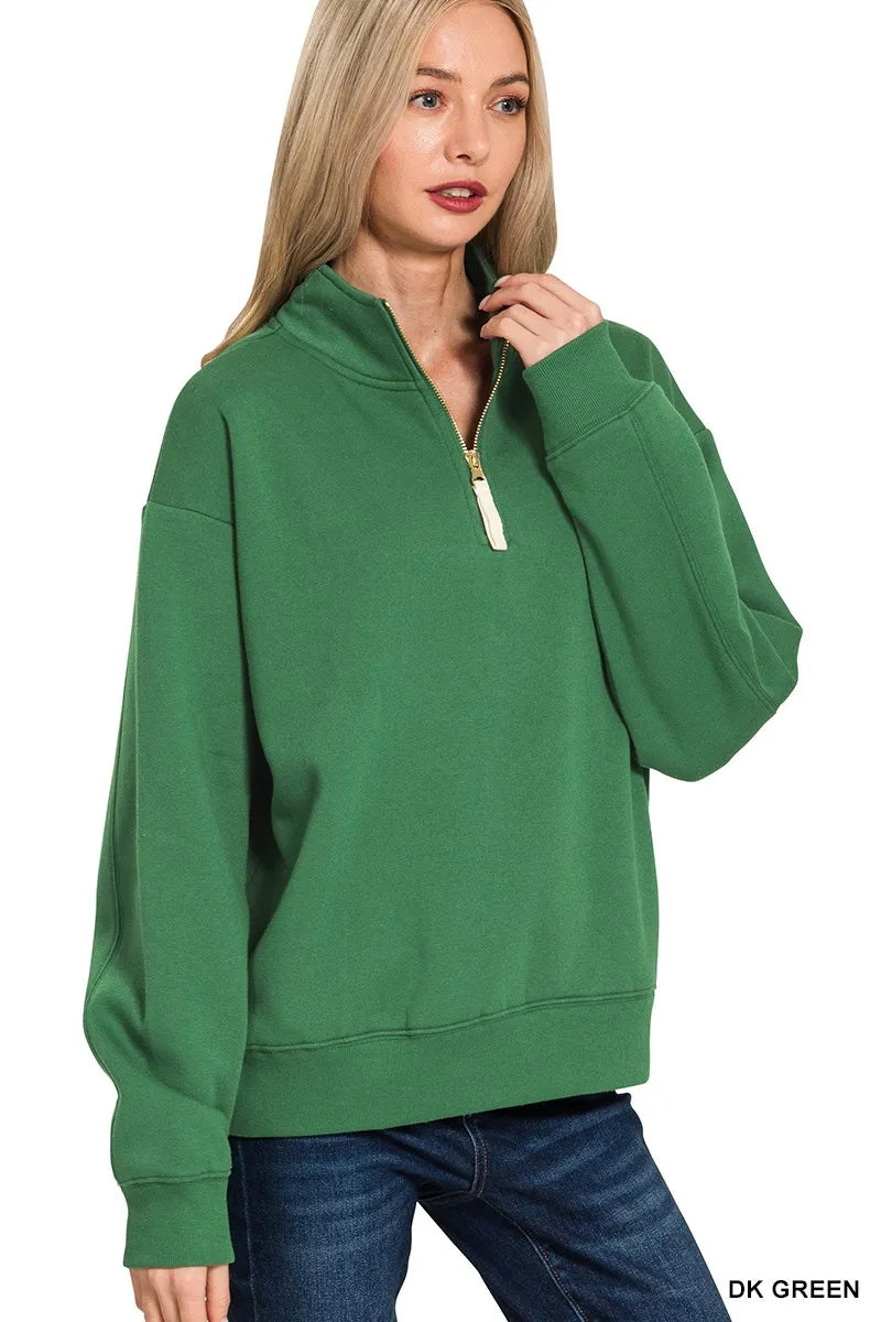 Zenana Fleece Half Zip Sweatshirt