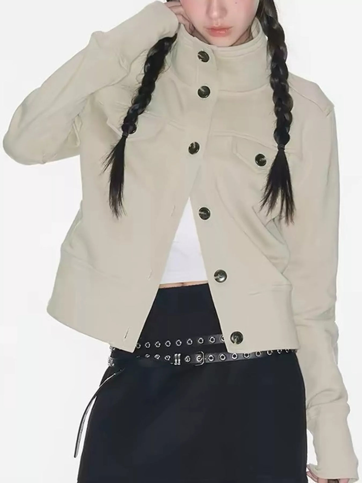 High-Neck Button-Up Jacket