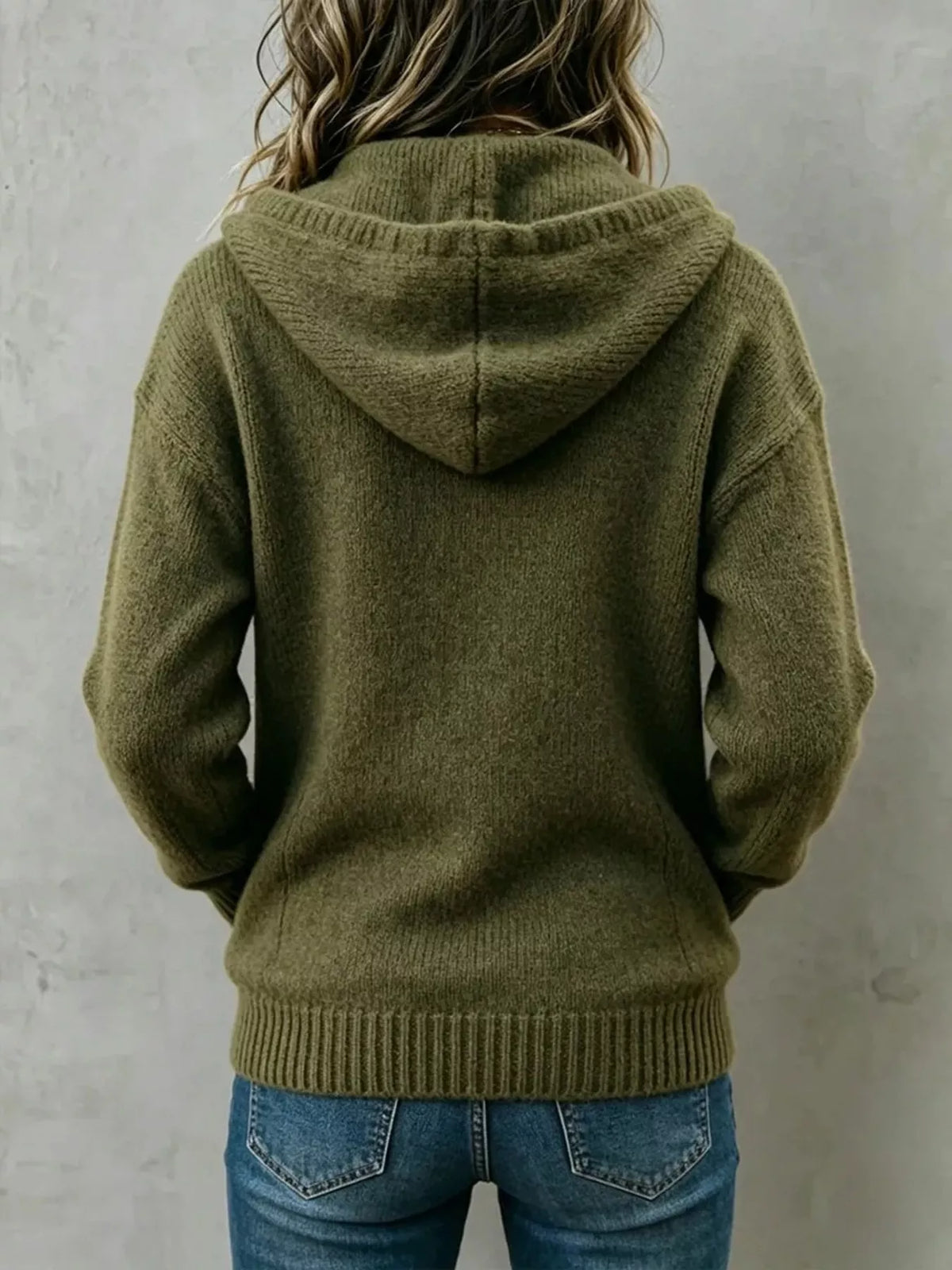Hooded Button-Down Knit Cardigan with Pockets