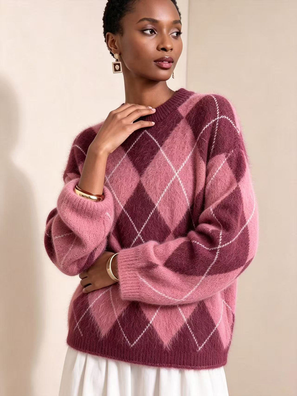Women's Loose-fitting Mink Fur Crew-neck Sweater