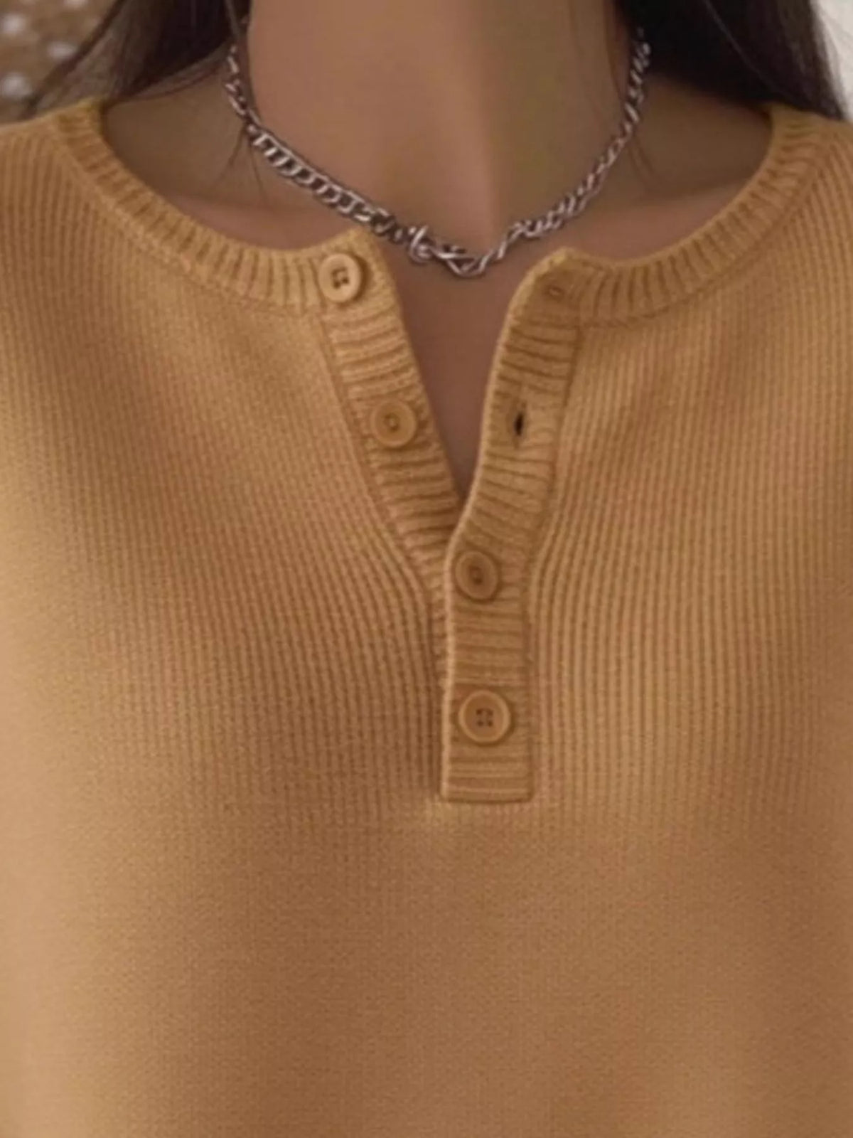 Full Size Button Detail Ribbed Knit Sweater Plus Size
