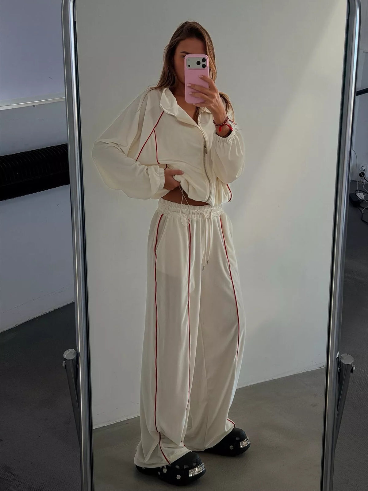 Zip Up Long Sleeve Top and Pants Set