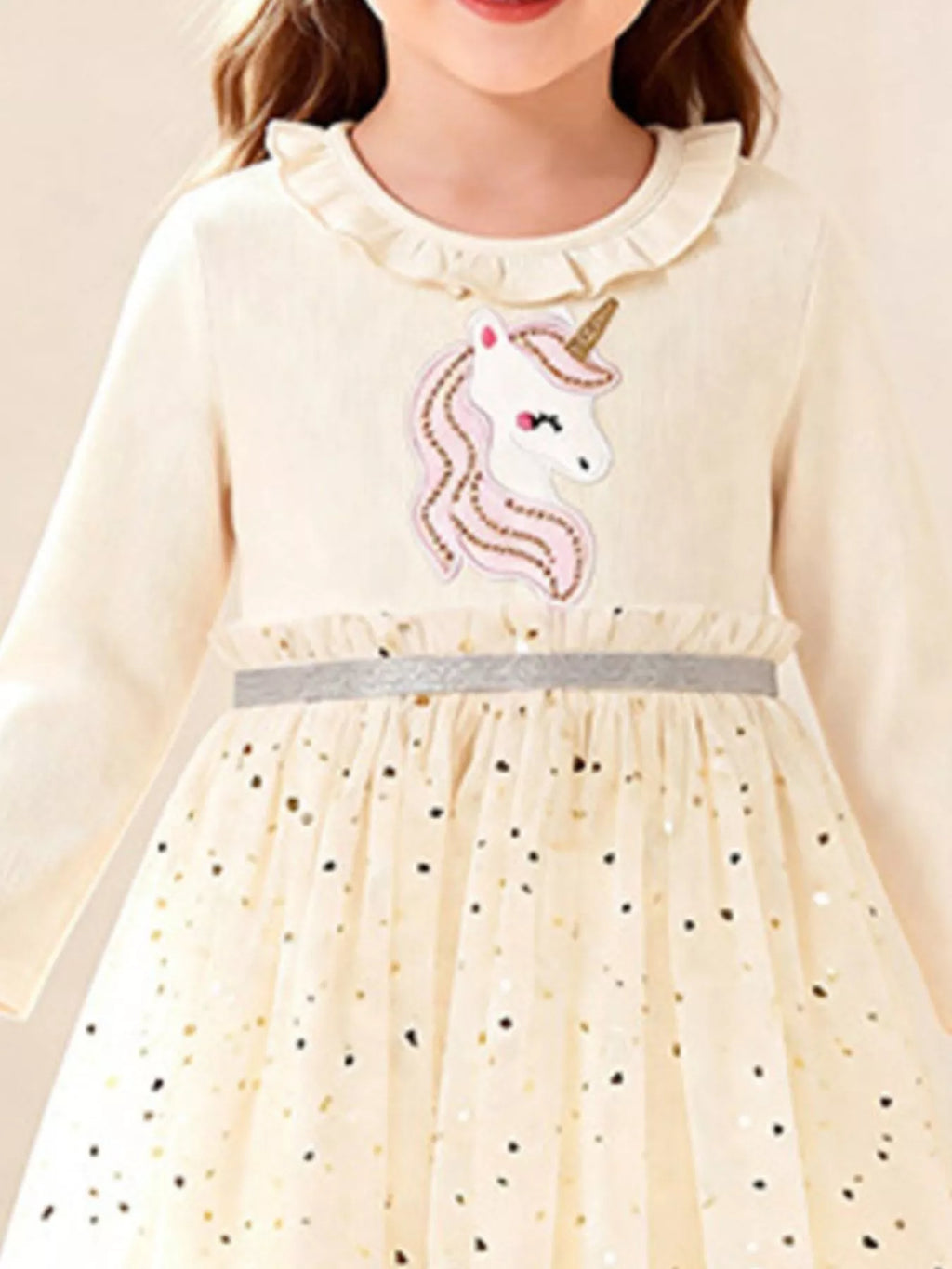 Children's Unicorn Applique Ruffle Trim Tulle Dress