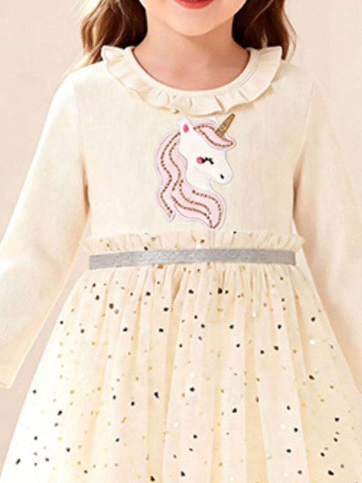 Children's Unicorn Applique Ruffle Trim Tulle Dress