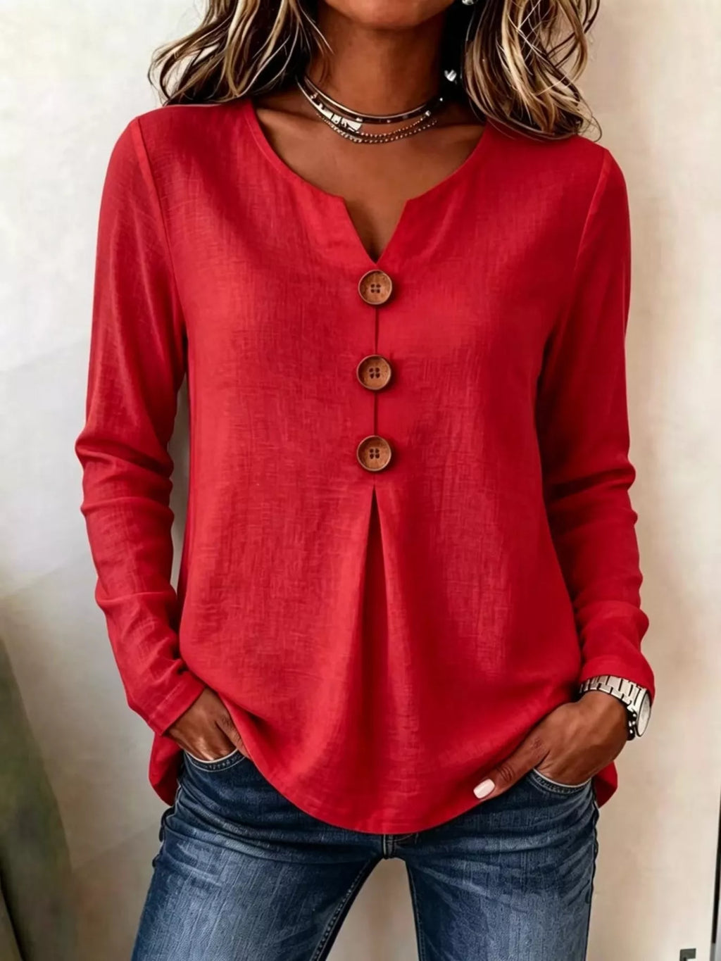 Full Size Decorative Button Long Sleeve Blouse Plus Size