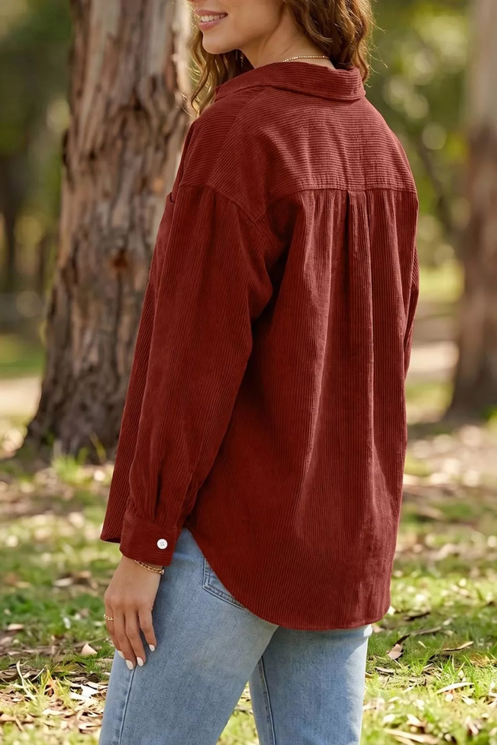 Adjustable Cuff Long Sleeve Corduroy Shirt
