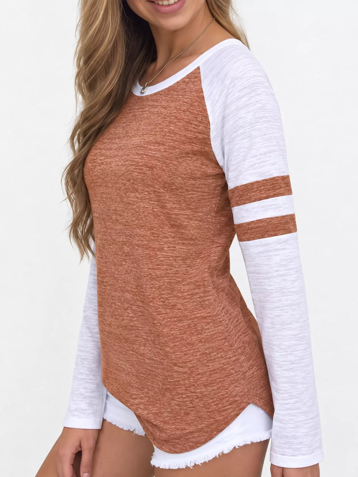 Full Size Color-Block Raglan Sleeve Striped T-Shirt Plus Size
