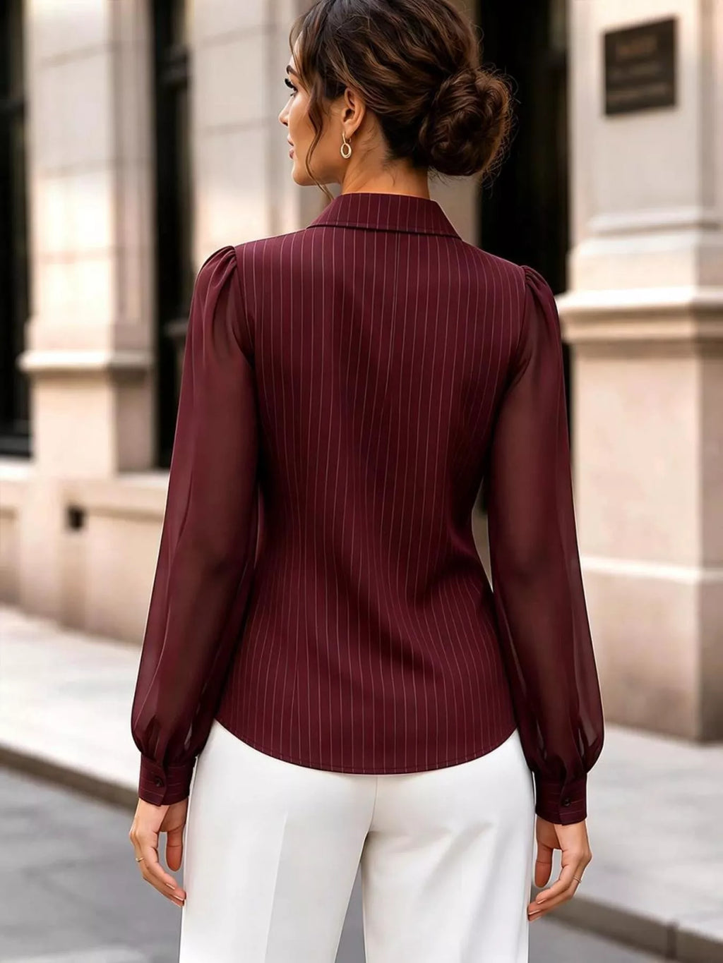 Striped Tie Waist Long Sleeve Shirt