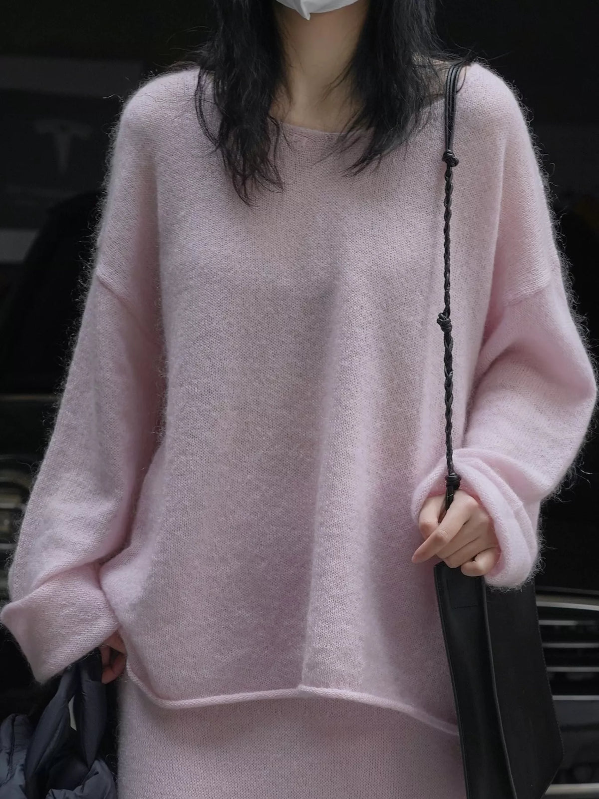 Round Neck Dropped Shoulder Sweater
