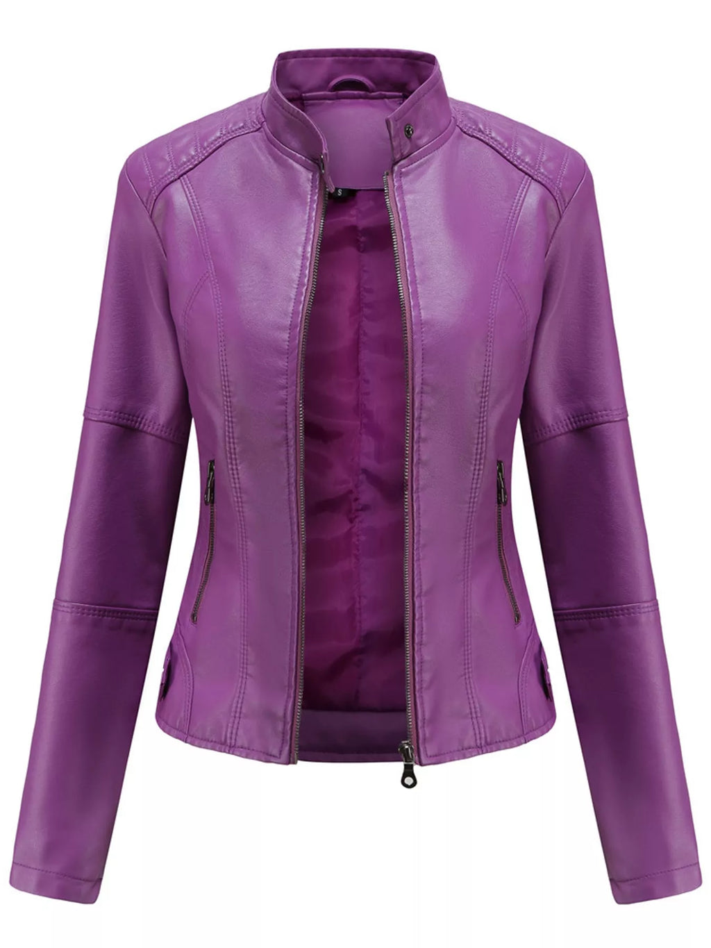 Full Size Slim Fit Faux Leather Moto Jacket Plus Size