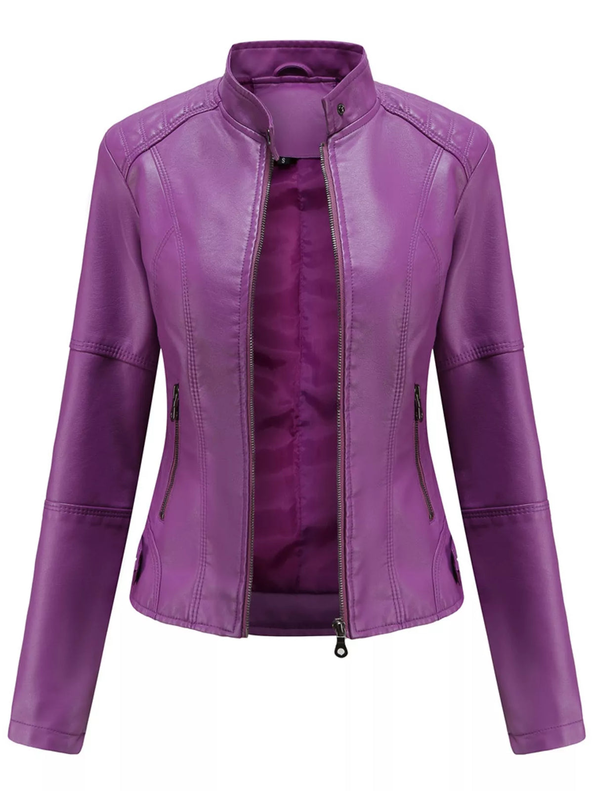 Full Size Slim Fit Faux Leather Moto Jacket Plus Size