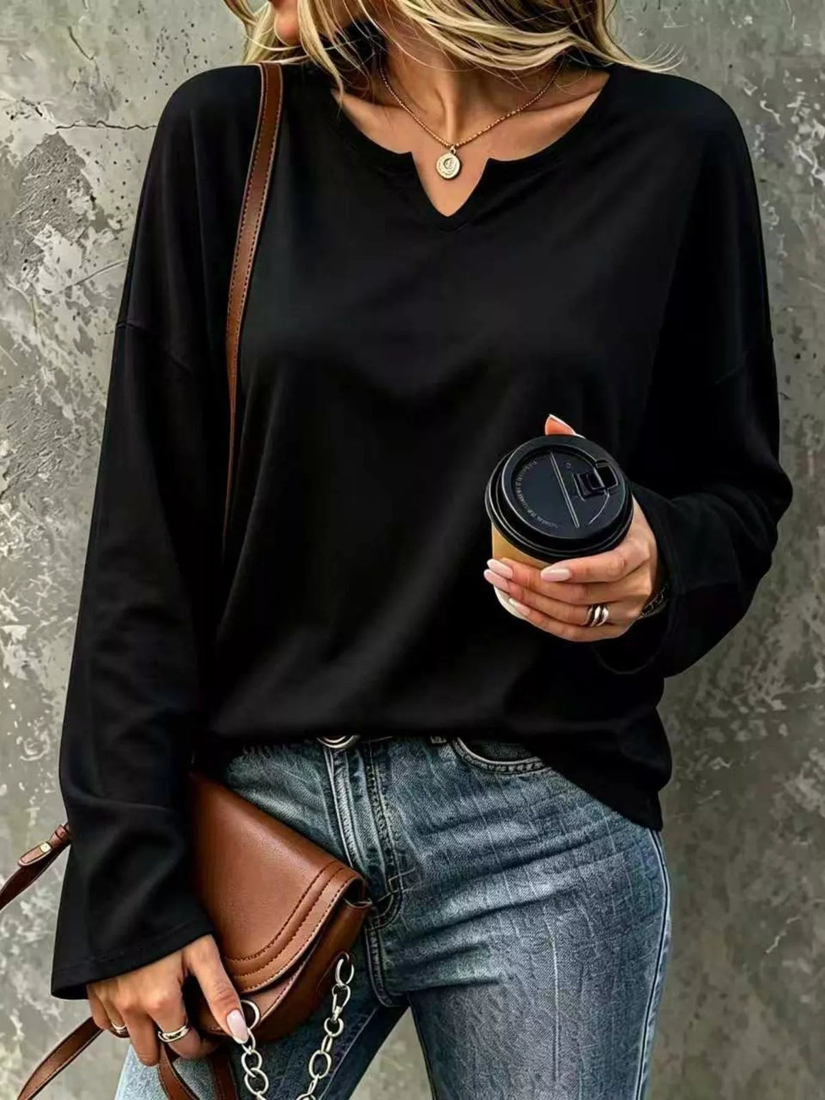Full Size Solid Color Long Sleeve Loose T-Shirt Plus Size