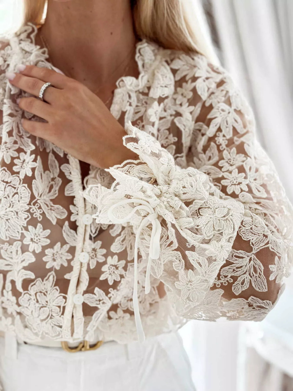 Sheer Lace Long Sleeve Shirt