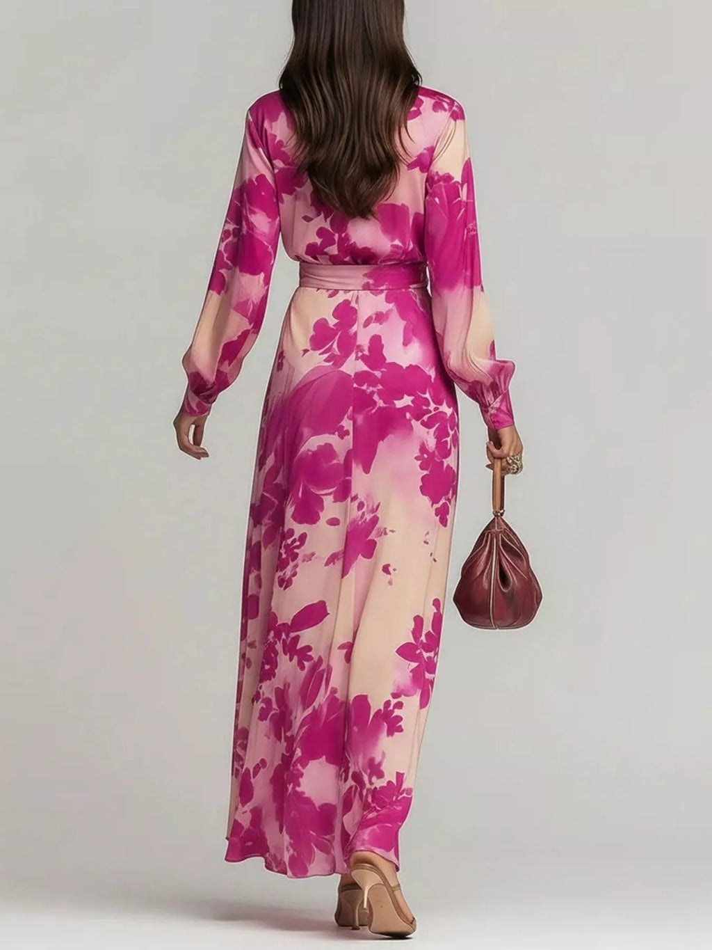 Floral Print Maxi Dress with Waist-Tie Detail