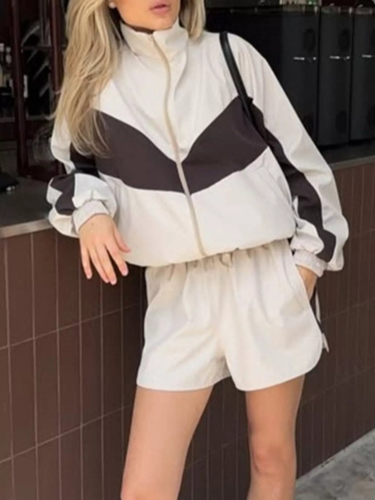 Color-Block Zip-Up Jacket and Shorts Set