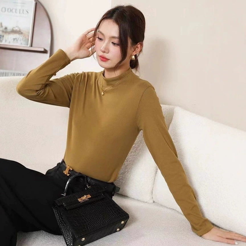 Versatile Double-Sided Brushed Knit Long-Sleeve Top