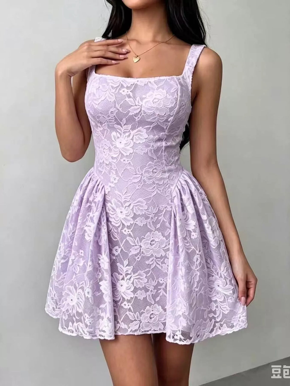 Floral Lace Square Neck Mini Dress