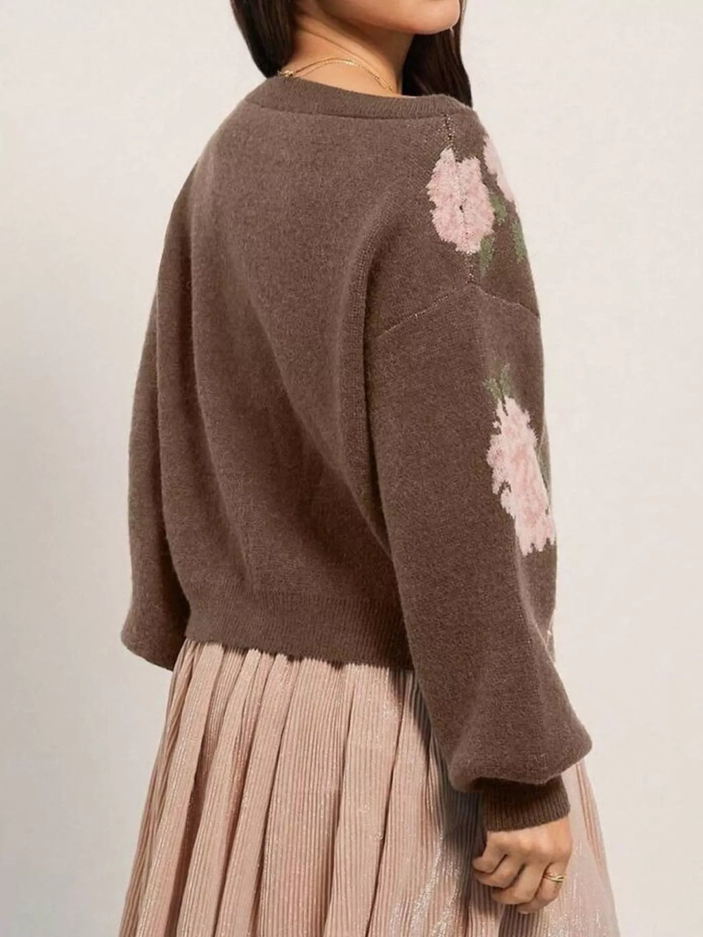 Floral Pattern Dropped Shoulder Sweater