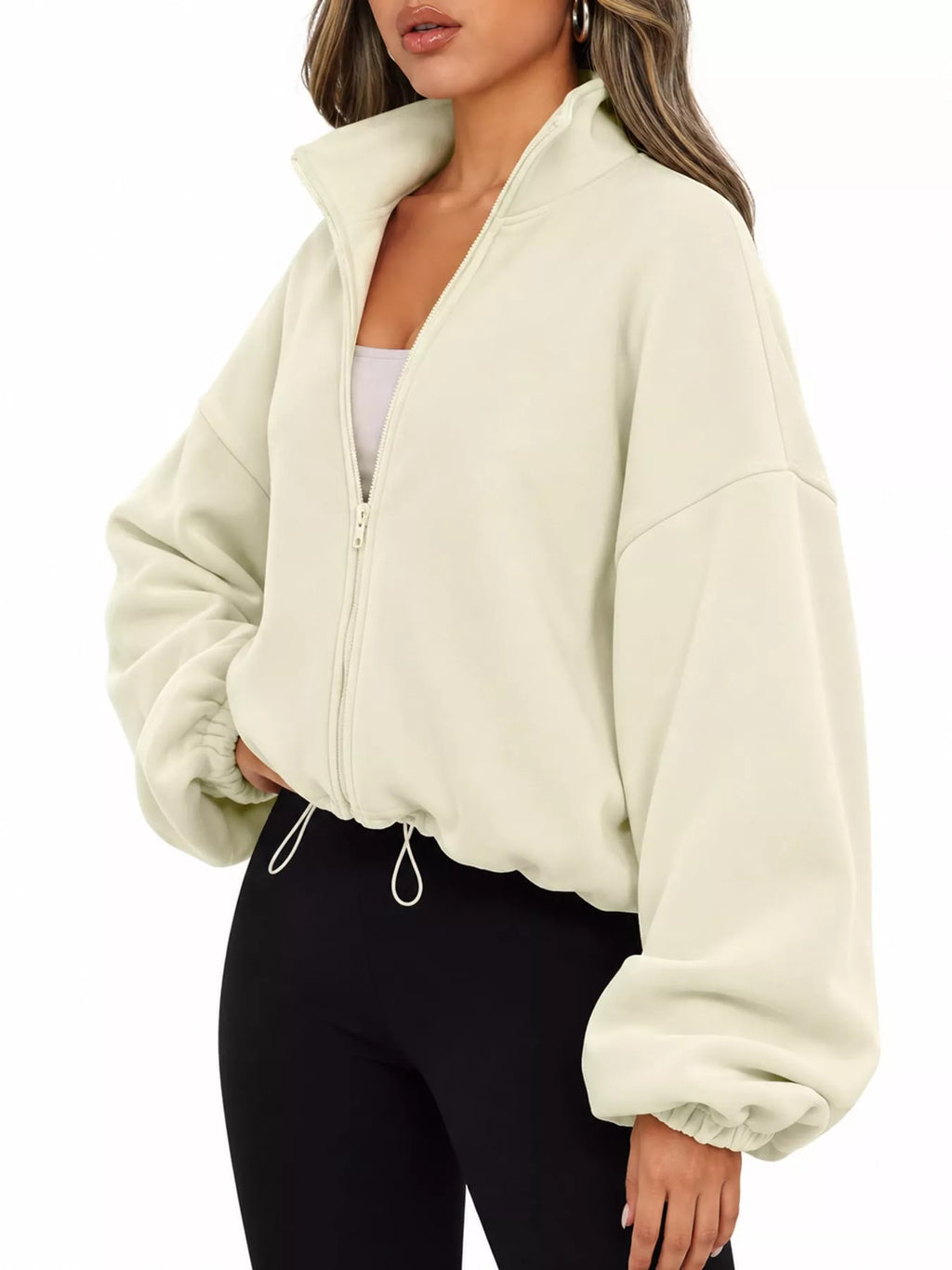Drawstring Hem Zip Up Jacket
