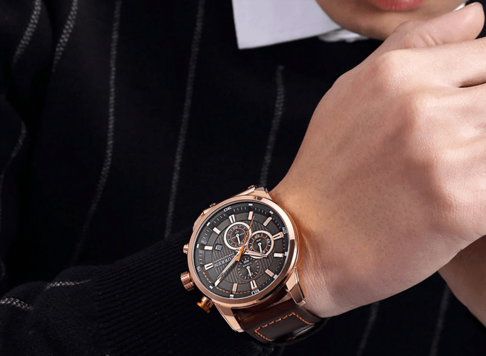 Men's Waterproof Elegant Sport Watch With Chronometers Day View, Leather  Belts And Hardlex Scratch Resistant Glass Perfect Gift For Him