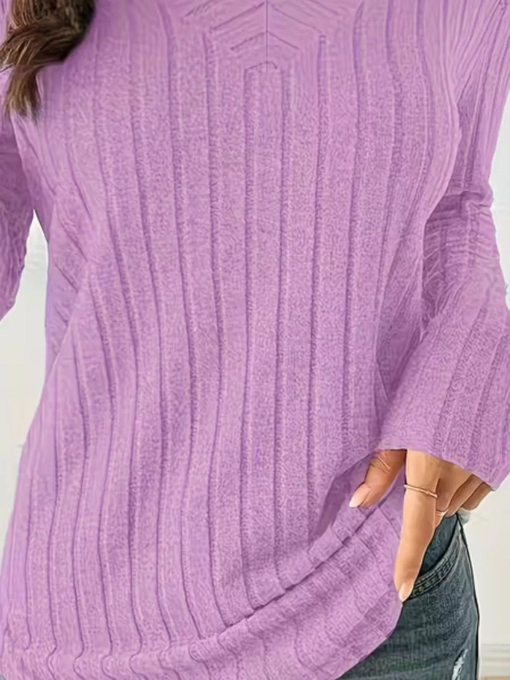 Ribbed Knit Long Sleeve T-Shirt