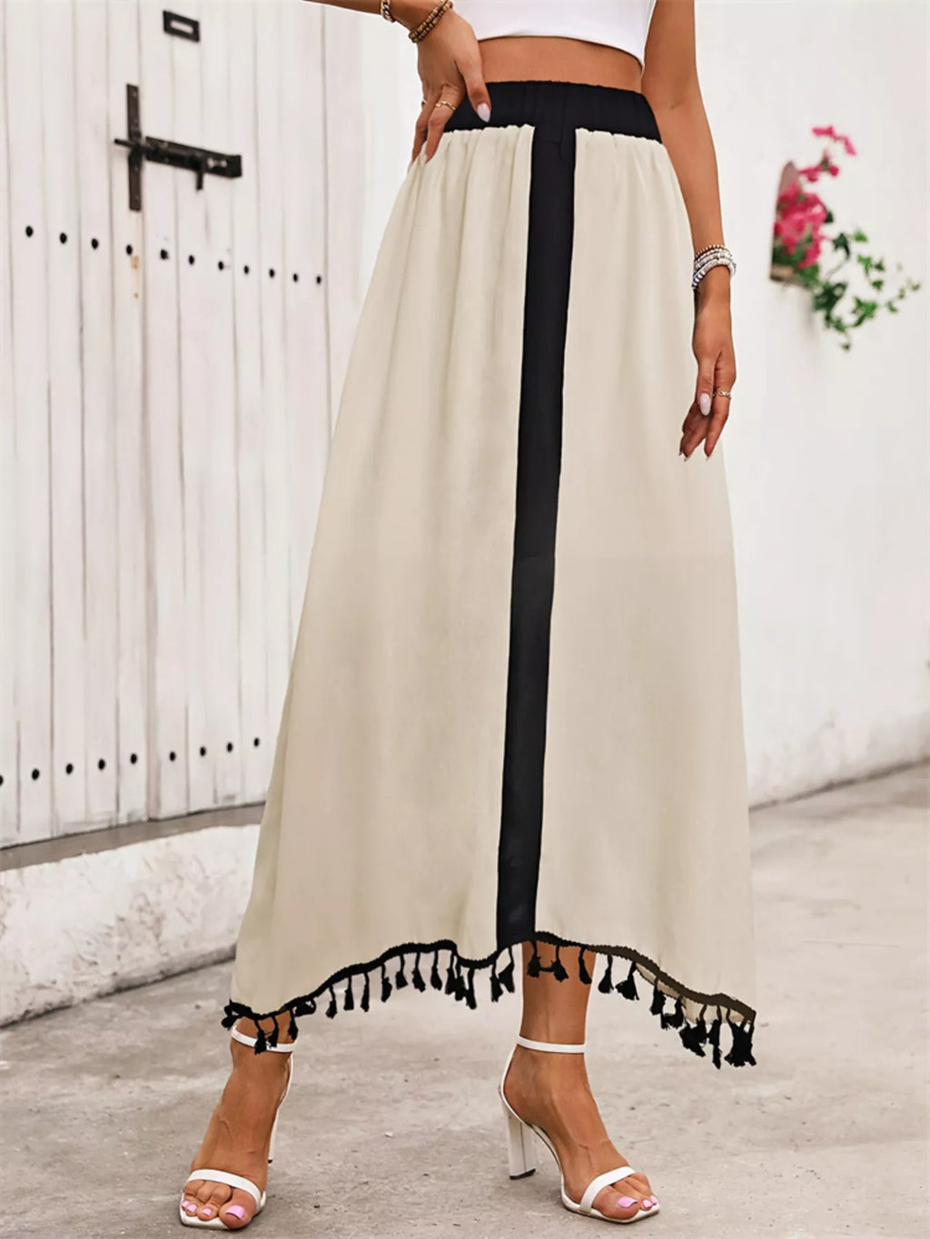 Tassel Trim High Waist Skirt