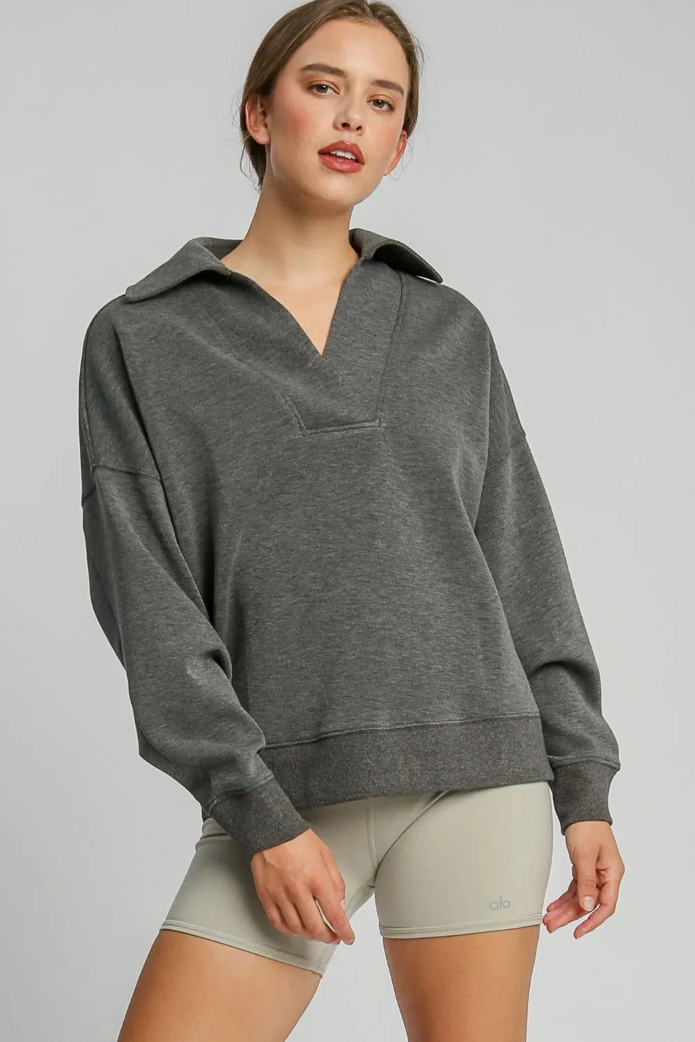 Johnny Collar Dropped Shoulder Sweatshirt – Charcoal