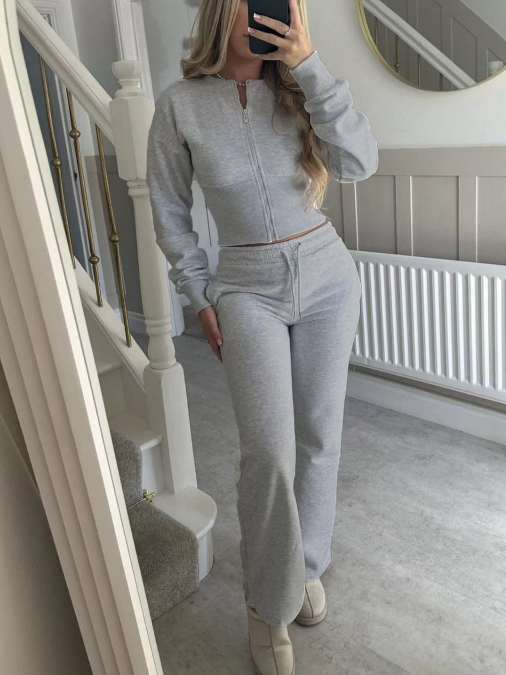 Zip-Up Crop Hoodie and High-Waisted Pants Set