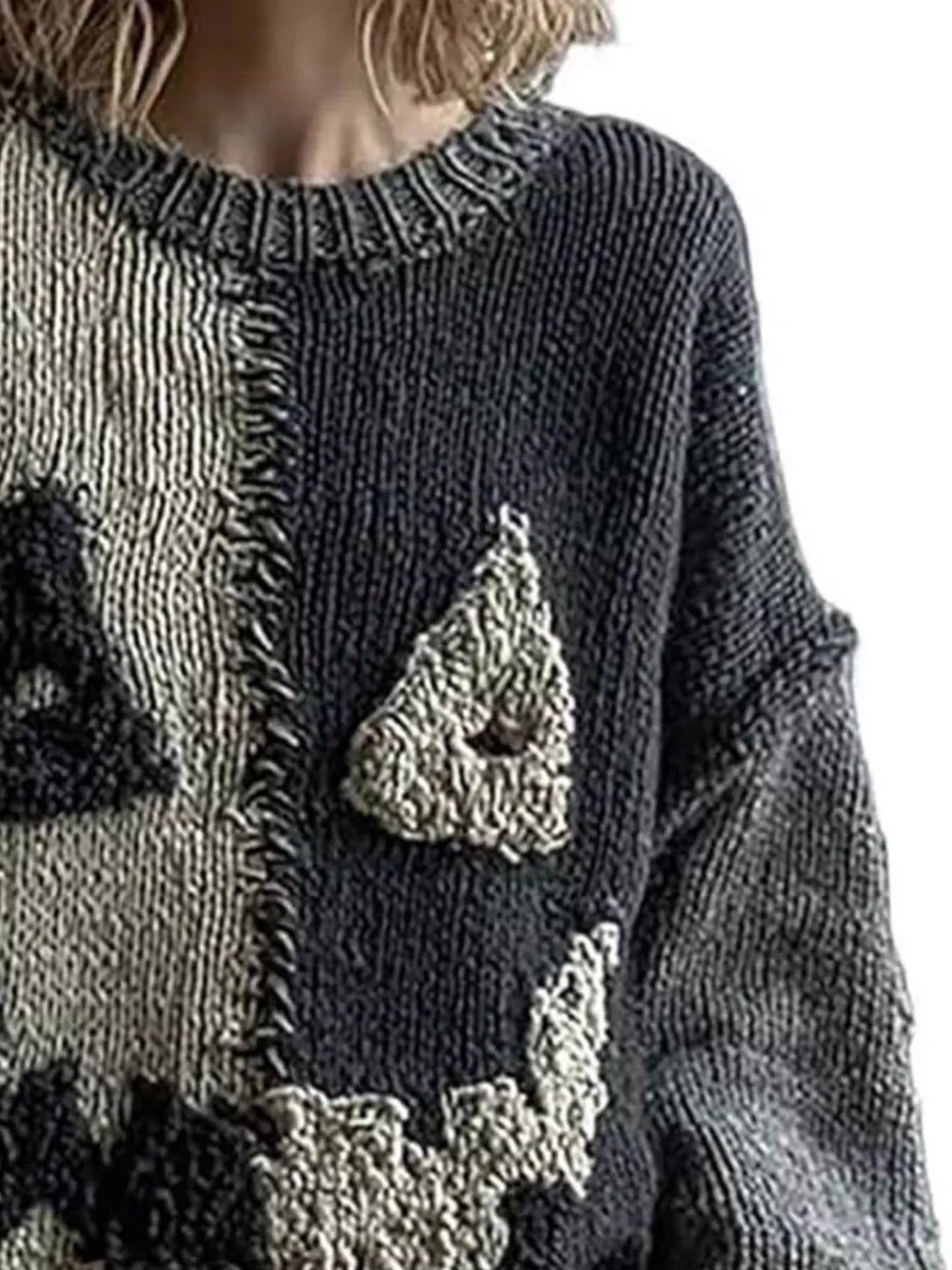 Full Size Color Block Oversized Dropped Shoulder Sweater Plus Size