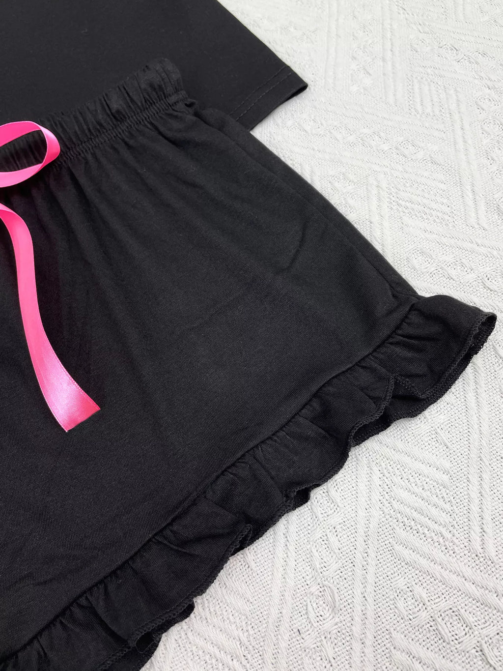 Contrast Piping Button-Down Shirt and Ruffle Shorts Lounge Set