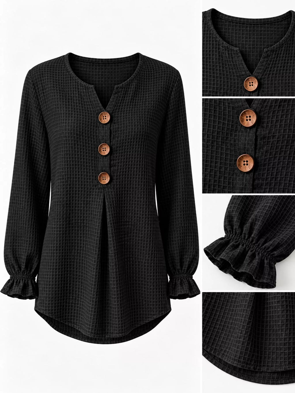 Full Size Waffle Knit Flounce Sleeve Blouse Plus Size