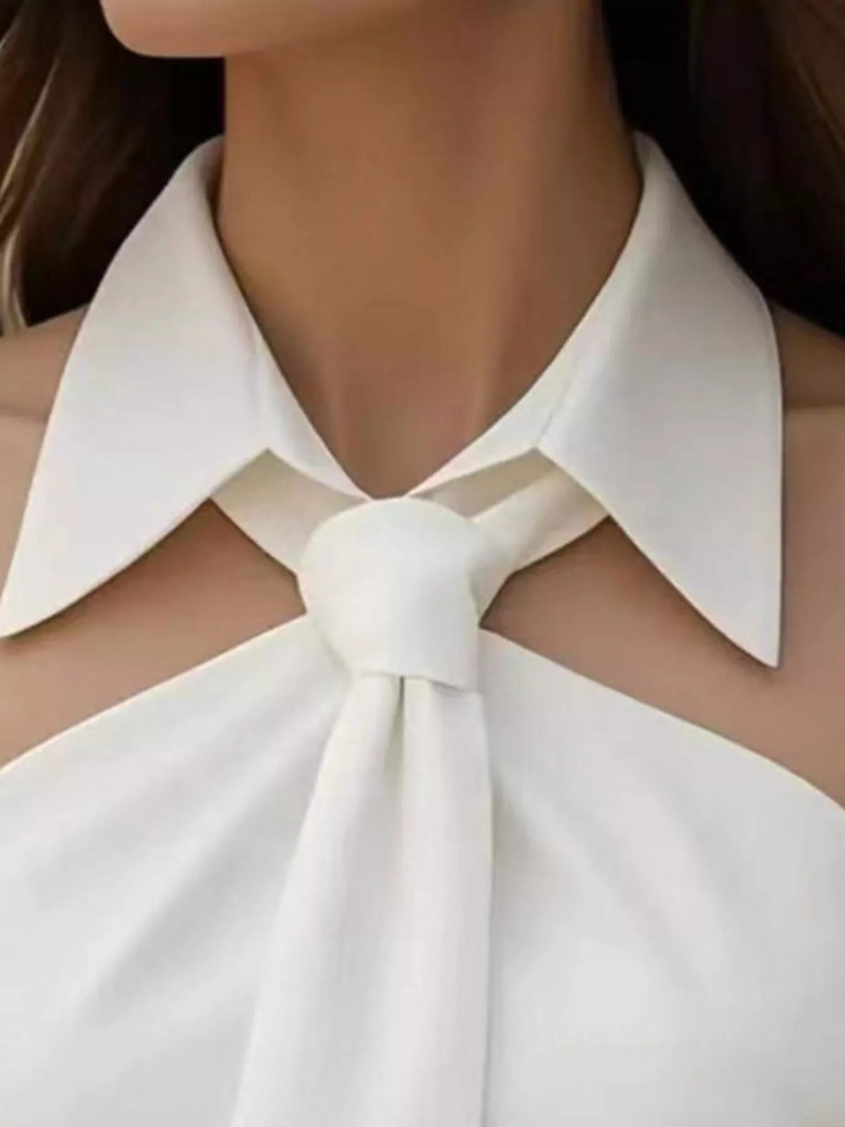 Halter Neck Sleeveless Top with Tie-Front Collar Detail