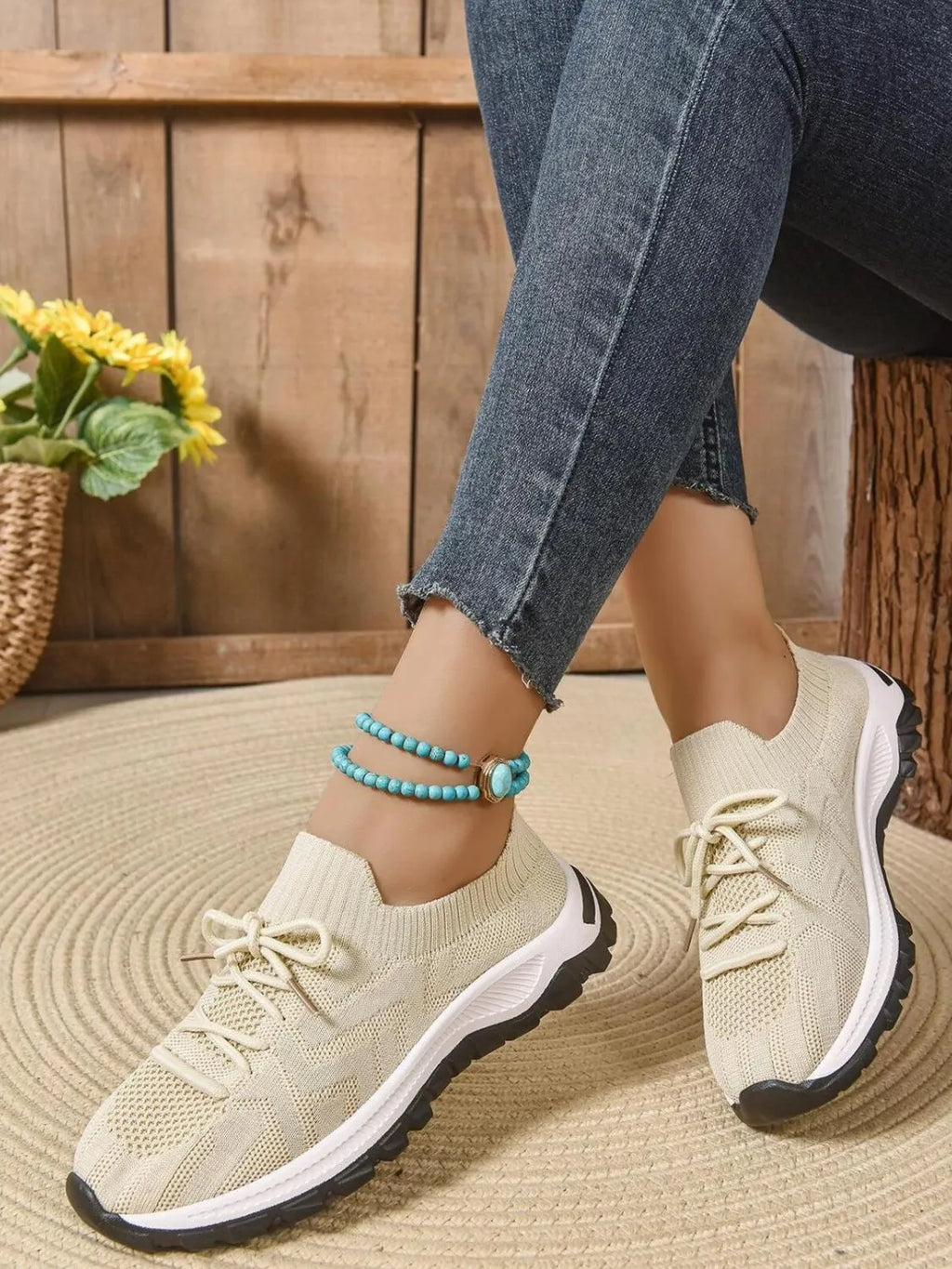 Mesh Knit Lace Up Athletic