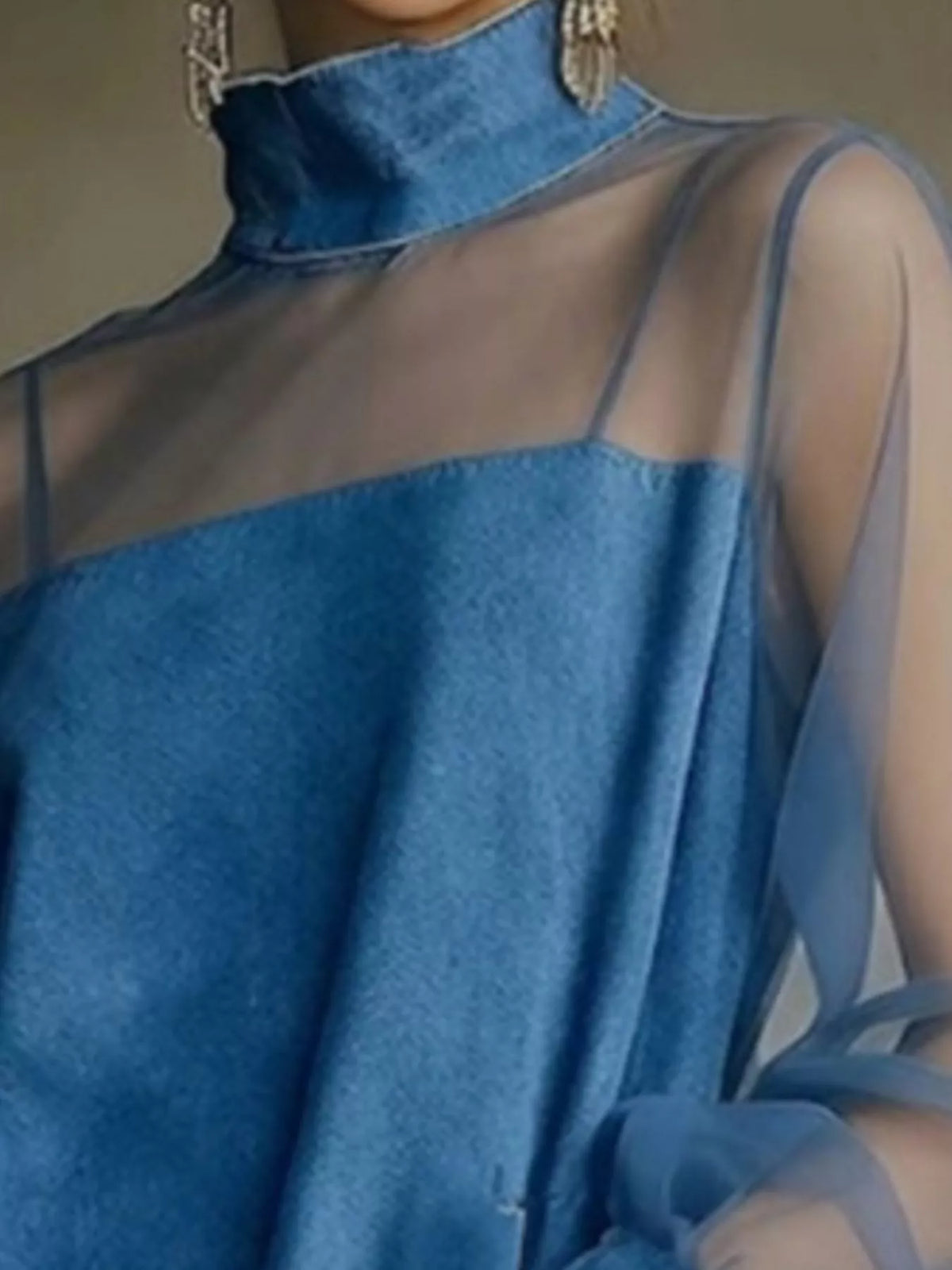 Sheer Mesh Turtleneck Mini Dress
