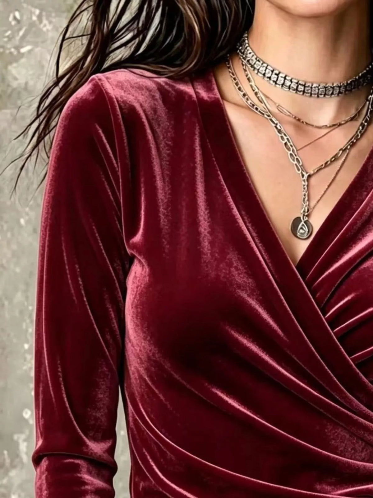 Full Size Velvet Wrap-Front Long Sleeve T-Shirt Plus Size