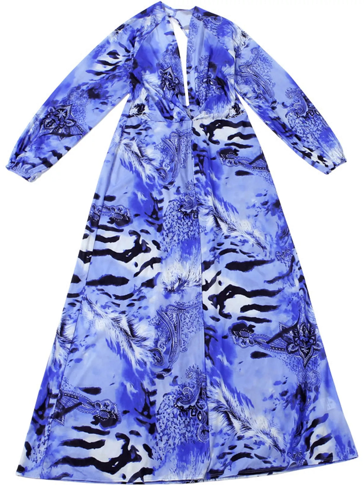 Deep V-Neck Long Sleeve Printed Maxi Dress