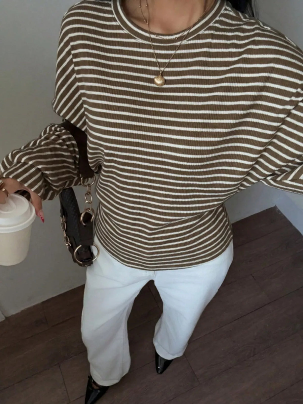 Casual Striped Long Sleeve Batwing T-Shirt