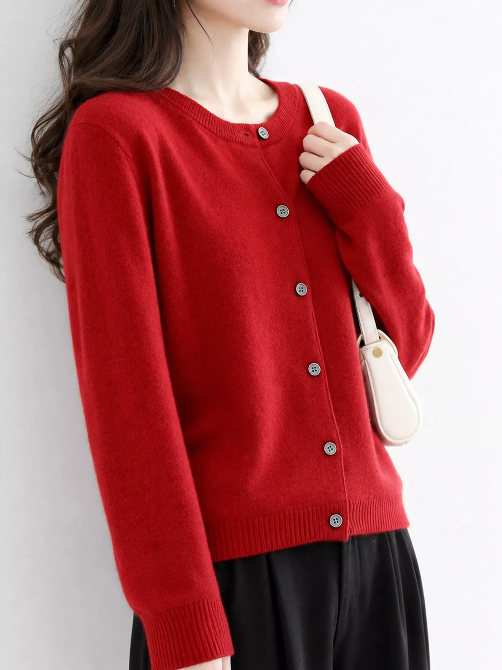 Crew Neck Button-Down Cardigan