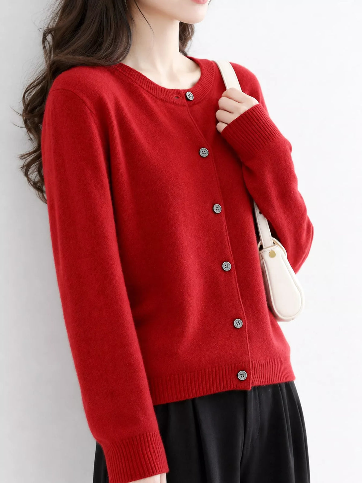 Crew Neck Button-Down Cardigan