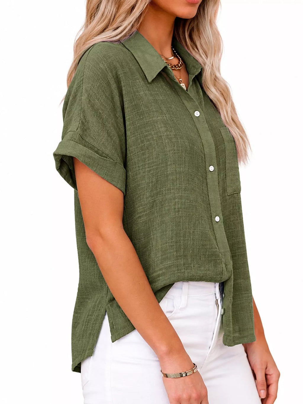 Full Size Button Up Short Sleeve Shirt Plus Size