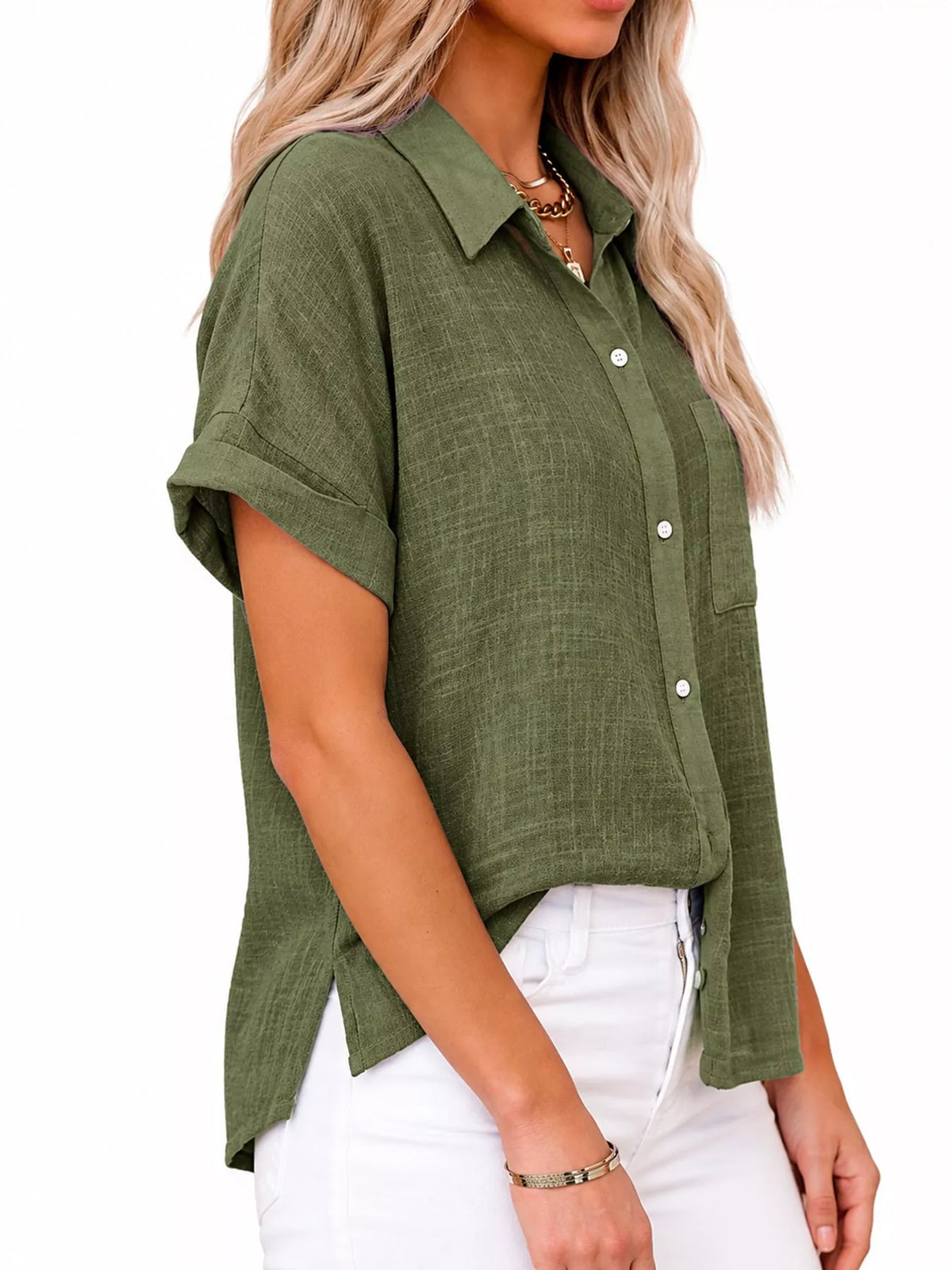 Full Size Button Up Short Sleeve Shirt Plus Size