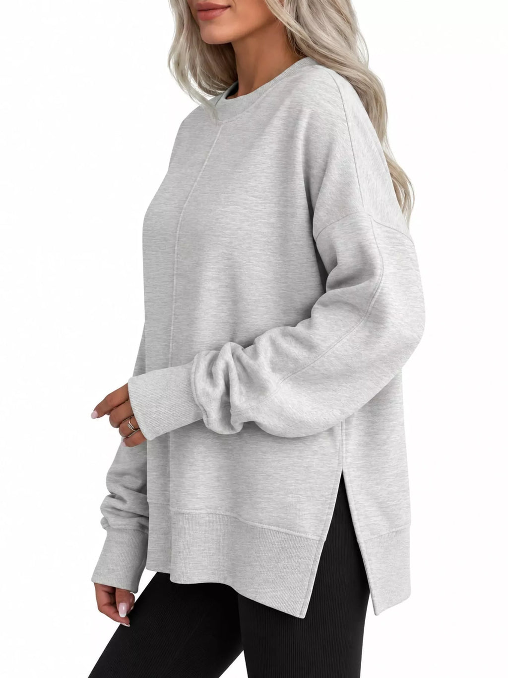 Oversized Crew Neck Sweatshirt with Side Slit