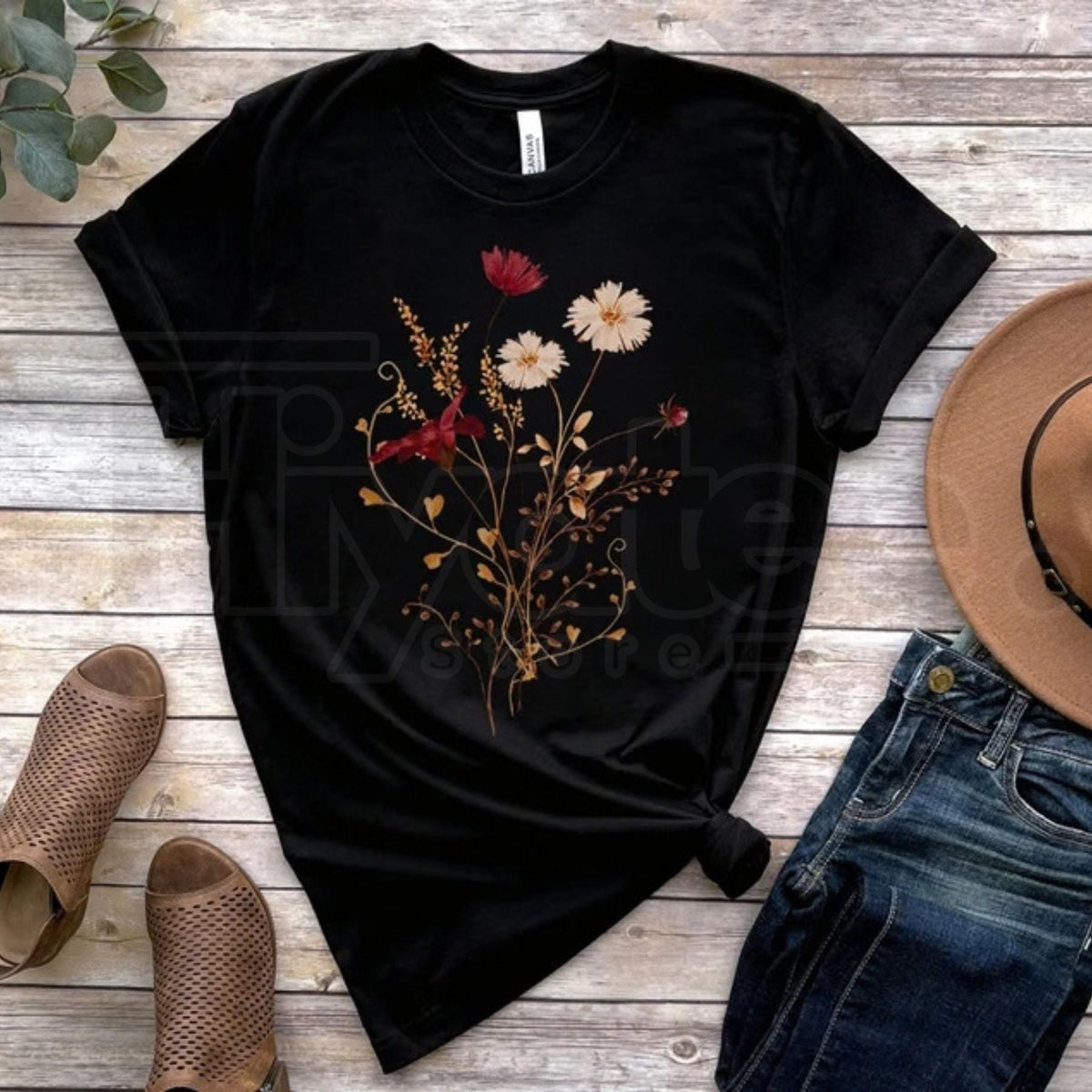 Fall Wildflower Watercolor T-Shirt – Autumn Floral Gift for Her
