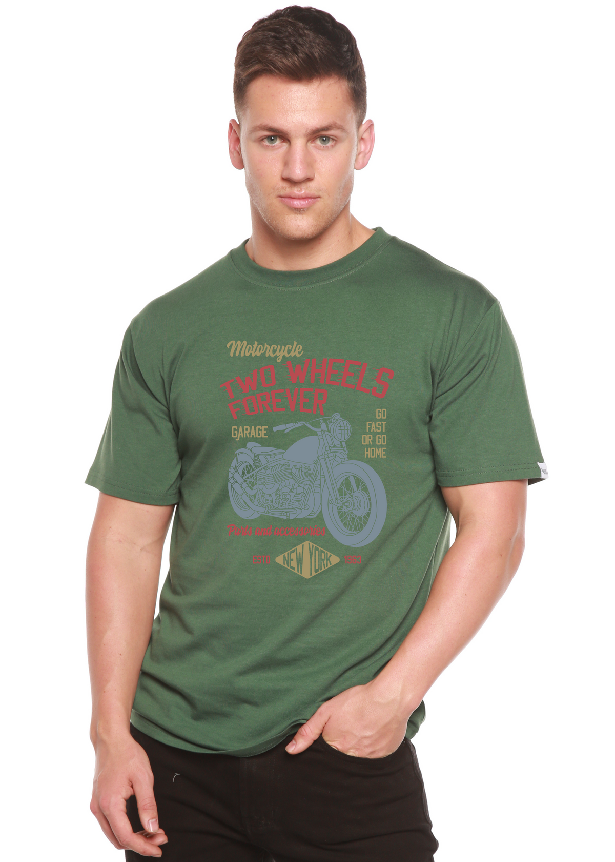 Two Wheels Forever Men's Bamboo Viscose/Organic Cotton Short Sleeve Graphic T-Shirt