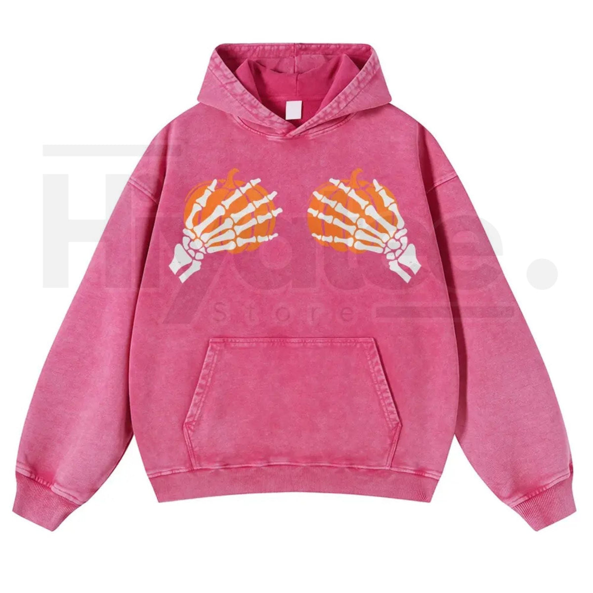 Skeleton Hands Holding Pumpkin Hoodie – Playful Gothic Halloween Aesthetic